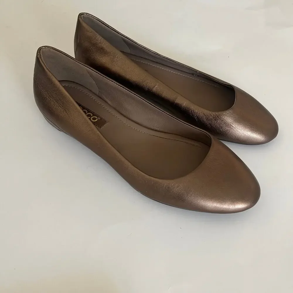 ECCO EU 37 'Mary' Women's 6-6.5 Bronze Leather Comfort Ballet Flat Dark Gold
